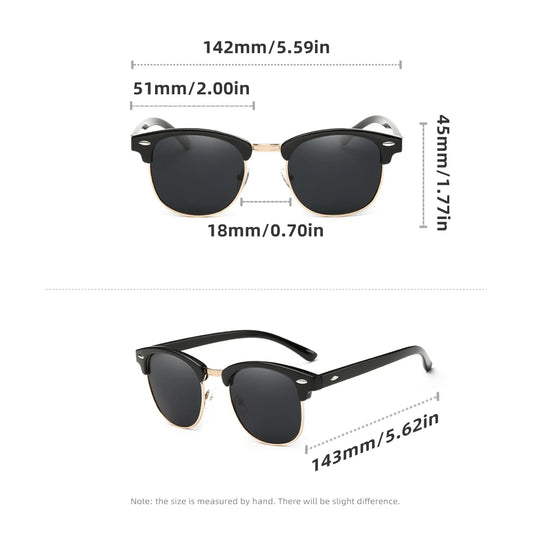 RBsunny Classic Polarized Sunglasses Men Women Retro Half Frame UV400 Glasses Male Popular Anti-glare Travel Driving Eyewear