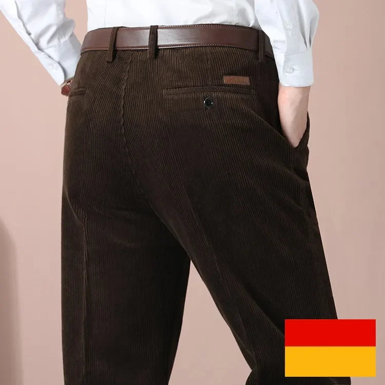 Men's Corduroy Pant Autumn Thick Straight Fit Flat-Front Casual Chino Pants Black Casual Trousers Male