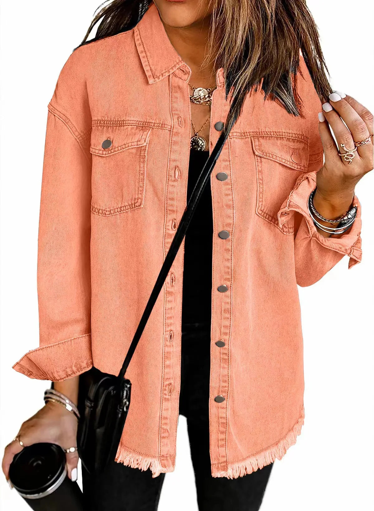 Women Denim Shirt Turn Down Collar Streetwear Open Stitch Single Breasted Casual Loose Jackets