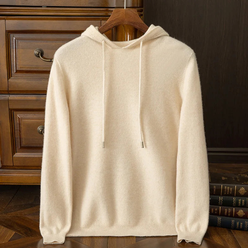 Winter 100% pure cashmere hoodie men's pullover double layer thick heavy wool sweater hooded cashmere sweater casual hat sweater