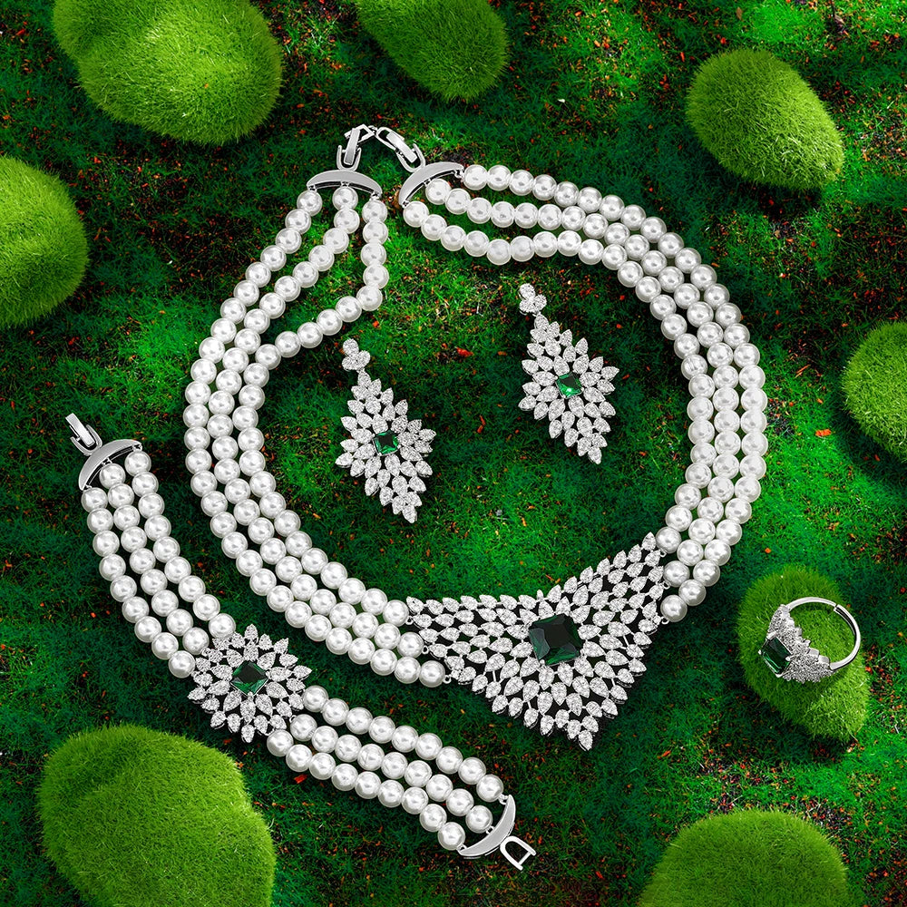 Zirconia Crystal 4-piece Full Bridal Wedding Party Jewelry Set