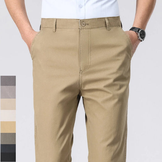 2025 Mens Cotton Trousers Man Business Casual Pants Office Black Chino Pants Khaki Grey Navy Trousers 29-40