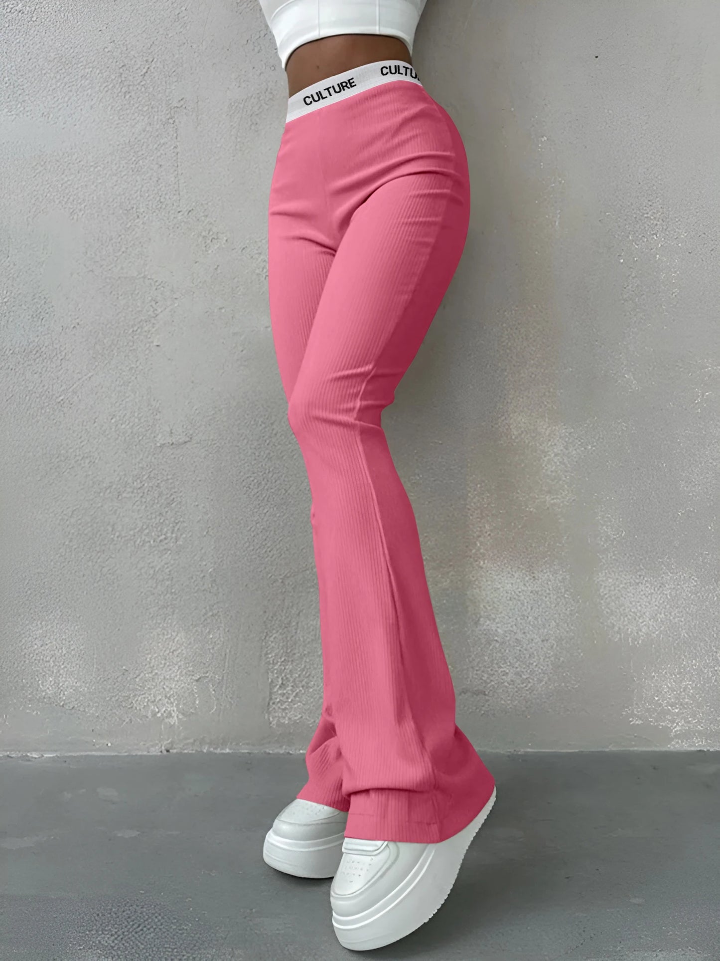 Women's Trousers Webbing Pants High-waisted Slim Casual Ladies Flared Trousers Fashion New Solid Colour Trousers Letter Printing
