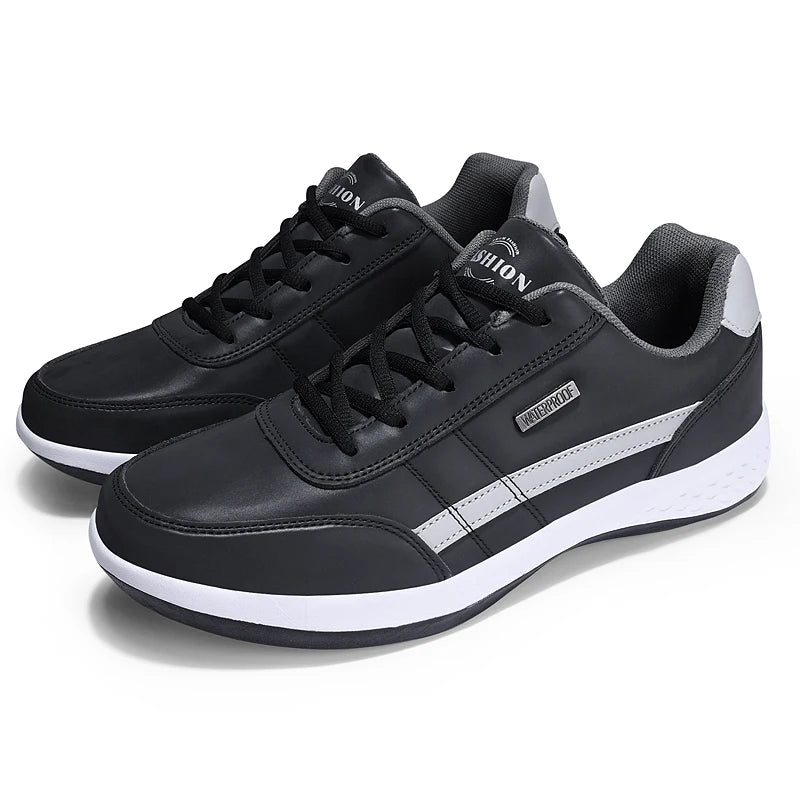 Leather Casual Shoes Outdoor Men Sneakers Breathable Business Casual Shoes Men Tennis Shoes Non-Slip PU Lace Up Size 13.5