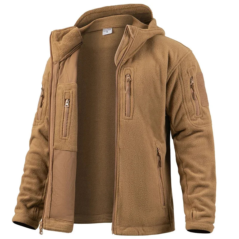 Men's Hunting Fleece Jacket Hiking Hunting Outdoor Fleece Tactical Jacket Winter Warm Full Zip Military Hoodies Multi-Pockets