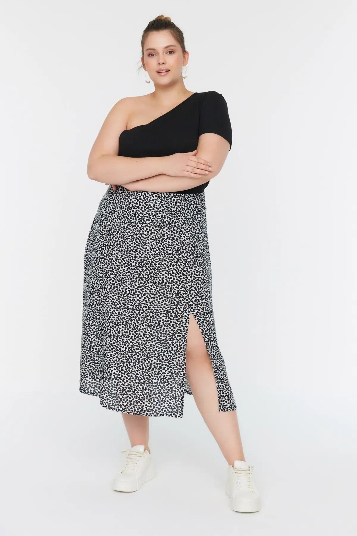 Trendyol TYZA Women's Plus Size Skirts Casual Woven Regular Daily Animal Print Plus Size Clothes Animal Print Skirt