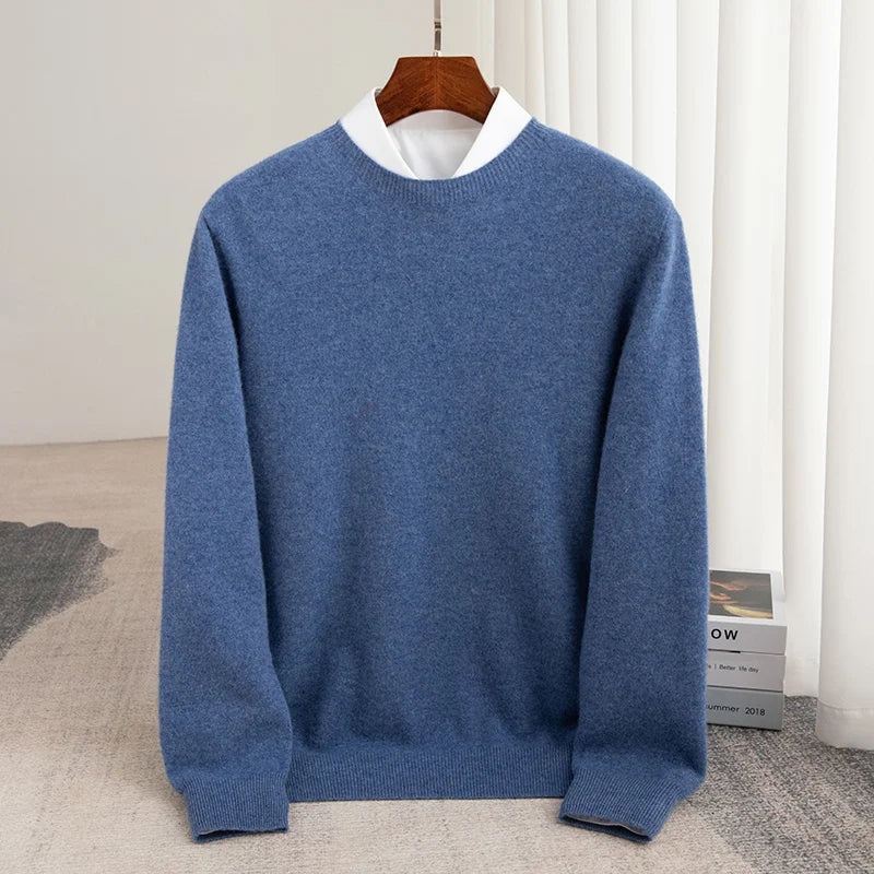 Autumn And Winter 100% Pure Wool Men's Thick Round Neck Slim-Fit O-neck Pullover Long-Sleeved Knitted Cashmere Sweater