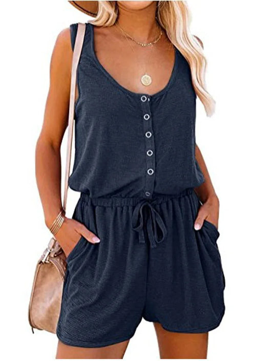Women's Summer Cross-Border Sleeveless Jumpsuit With Waist Tied Casual Loose Wide leg Shorts