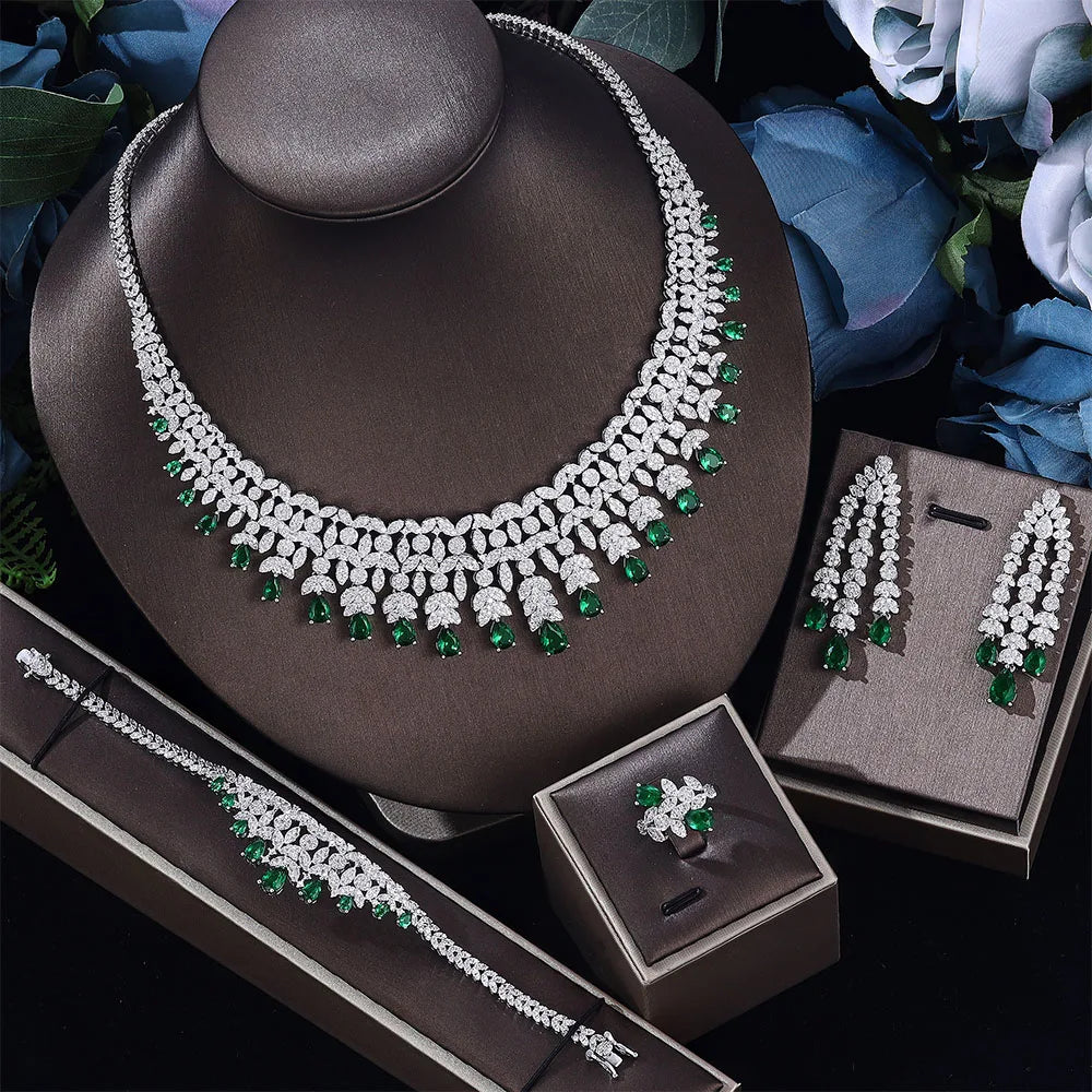 New 4-piece Crystal Zirconia Bridal Wedding Party Jewelry Set