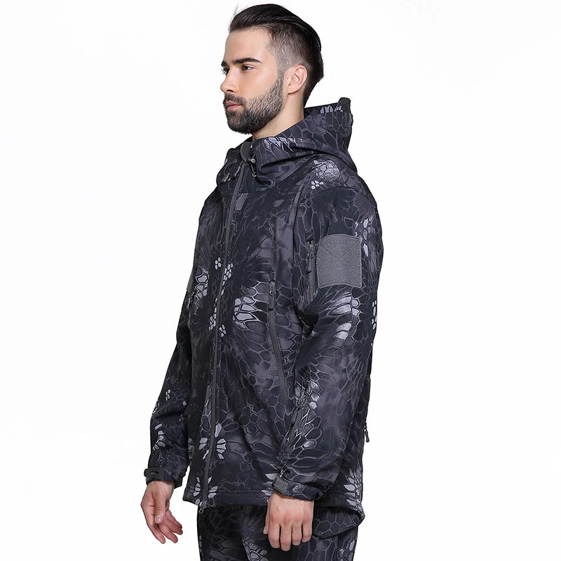Men's Soft Shell Camouflage Tactical Jacket Men Waterproof Fleece Lined Coat Hooded Outdoor Hiking Hunting Clothes