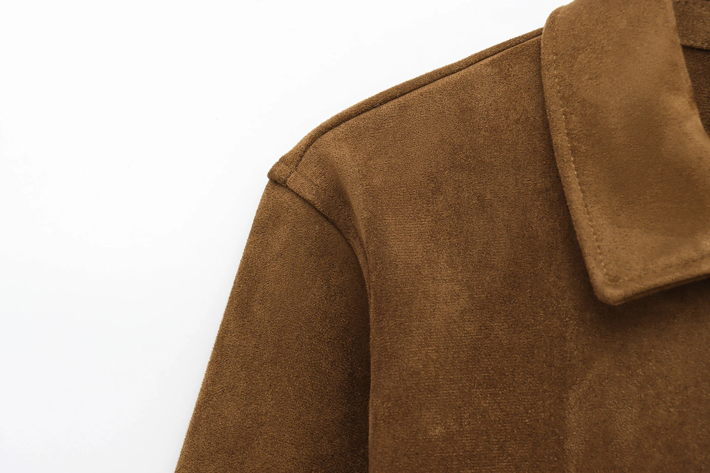 TRAF Women's Suede Texture Jacket 2025 Fashion Long Sleeve Cropped Coats Women Casual New In Outerwear