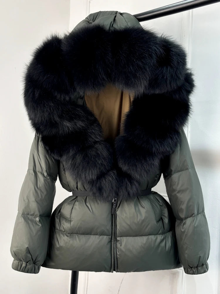 Janveny 2025 Winter Puffer Jacket Women Real Fox Fur Hooded Thick Warm 90% White Duck Down Coat Female Parkas Waterproof