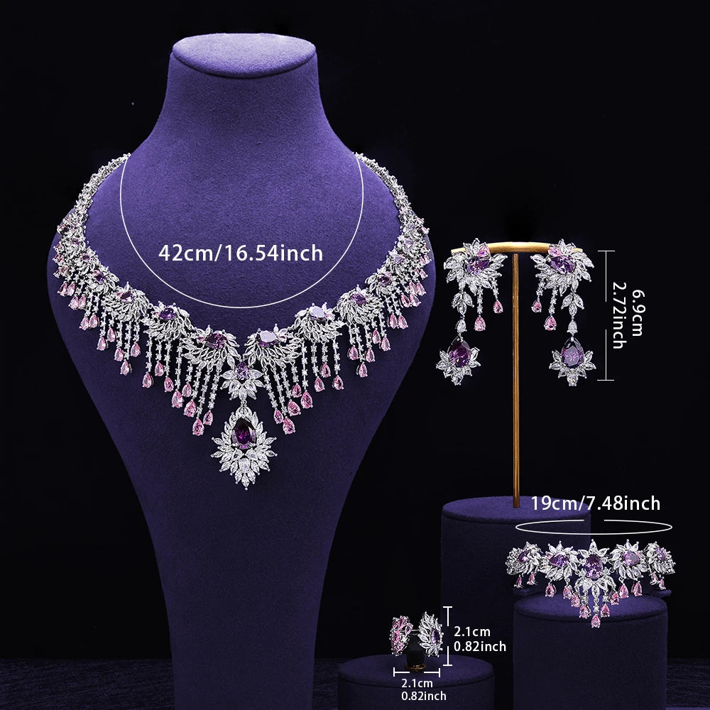 4 pieces of ultra luxury cubic zirconia bridal party costumes jewelry set
