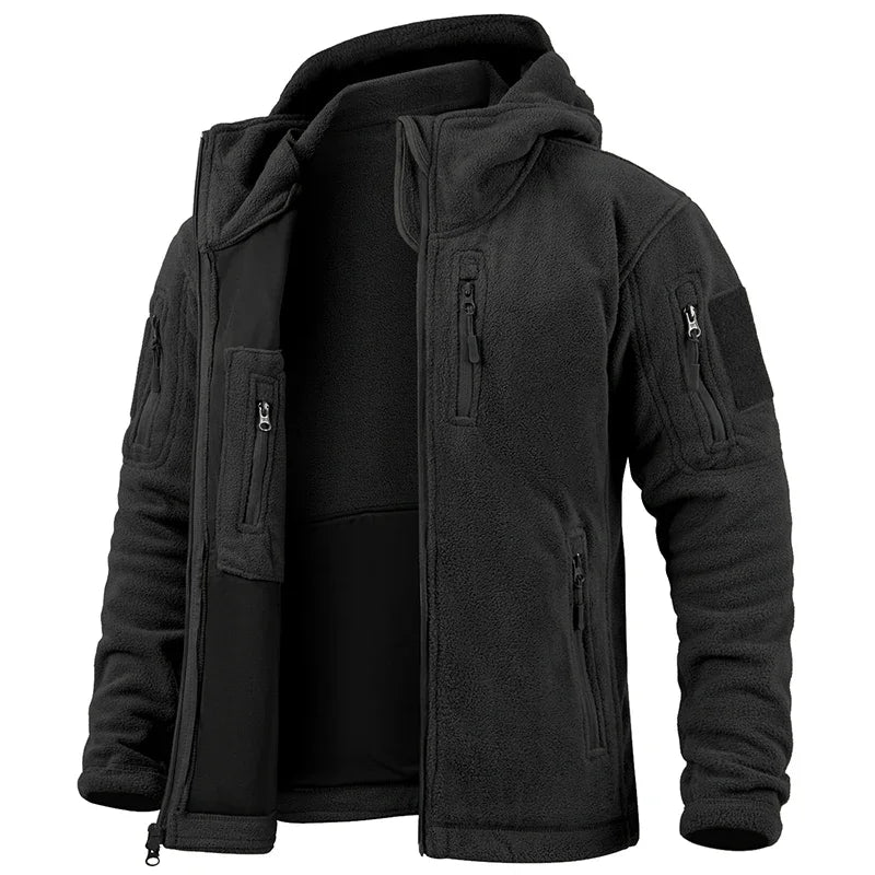 Men's Hunting Fleece Jacket Hiking Hunting Outdoor Fleece Tactical Jacket Winter Warm Full Zip Military Hoodies Multi-Pockets