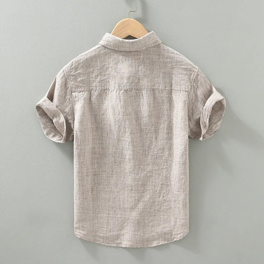 100% Linen Thin Light Breathable Short Sleeve Summer Vintage Shirt