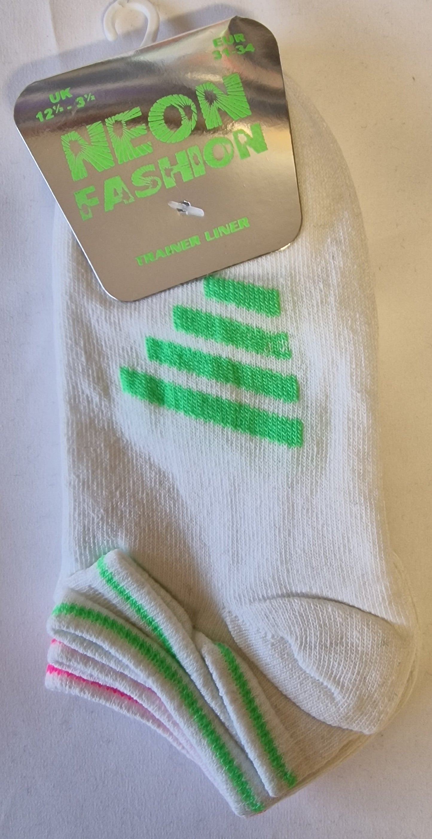 SO15 WHITE NEON TRAINER SOCKS 3PK UK 12.5-3.5
