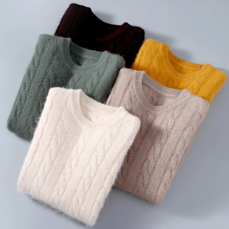 100% Pure Mink Cashmere Sweaters Men's Round Neck Thickened Pullover Autumn and Winter Warm Casual Knitted Large Size Twist Tops