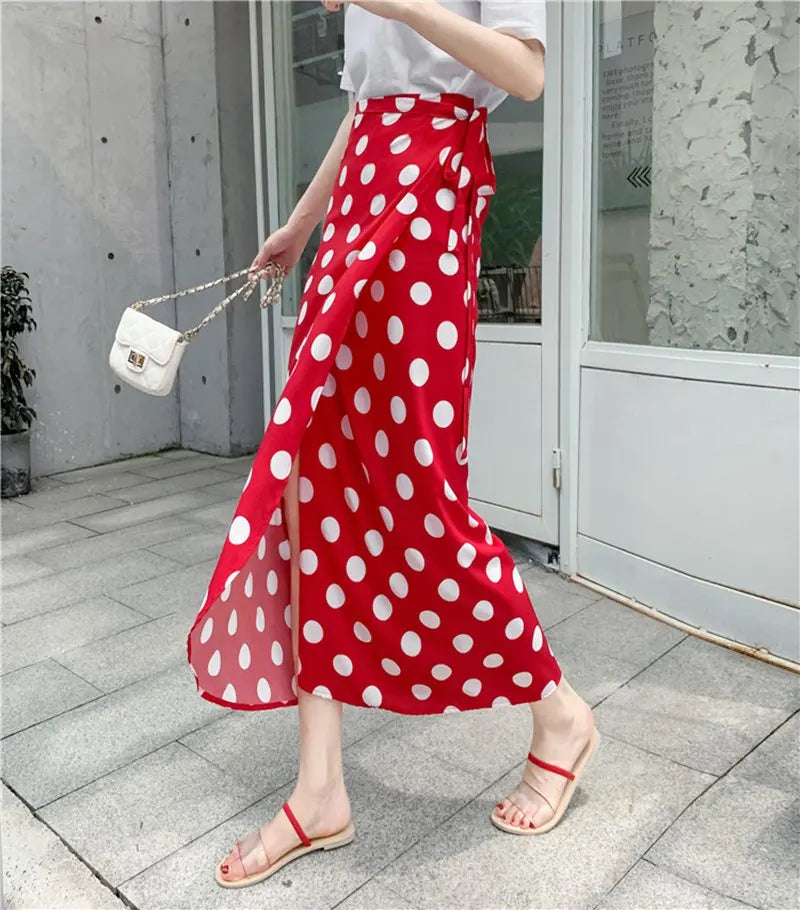 High Waist Long Skirt Wrap Dress Asymmetrical Hem Chiffon Floral Print Belted Midi Skirt for Short Women Summer Dress