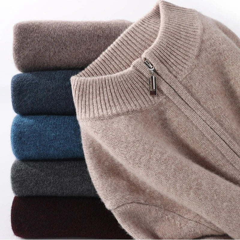 Super Soft Cashmere Sweater Men's Fit Half Zipper Turtlenecks Sweater Wool Warm Knitted Shirt Business Casual Underlay