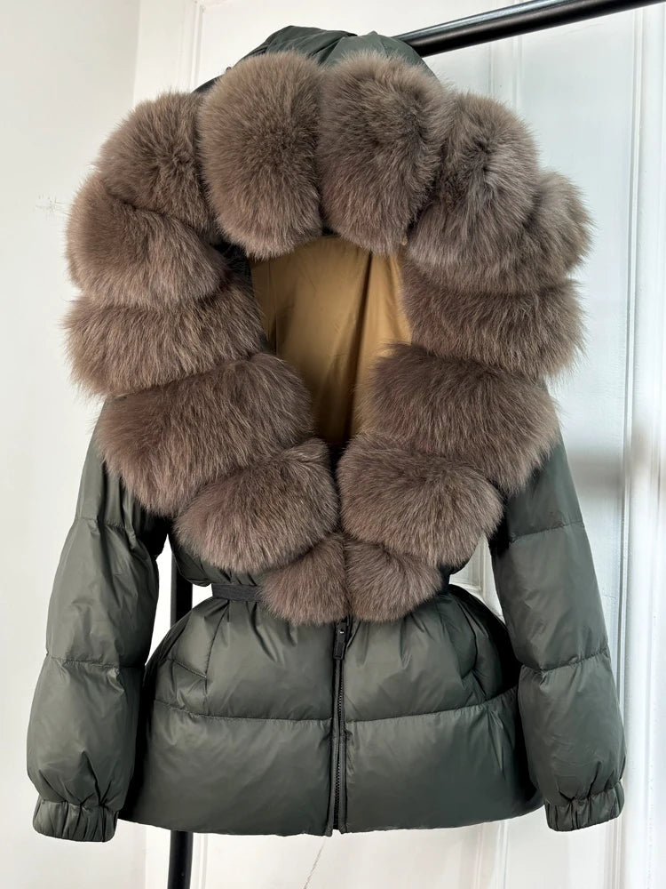 Janveny 2025 Winter Puffer Jacket Women Real Fox Fur Hooded Thick Warm 90% White Duck Down Coat Female Parkas Waterproof