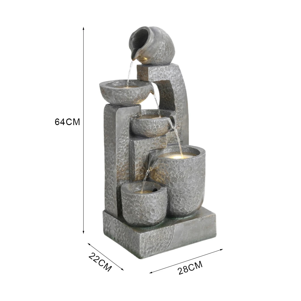 Cascade Solar-powered Water Fountain for Outdoors Gardens, Patios and Balconies