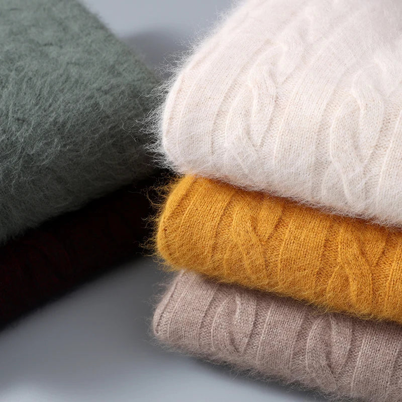 100% Pure Mink Cashmere Sweaters Men's Round Neck Thickened Pullover Autumn and Winter Warm Casual Knitted Large Size Twist Tops
