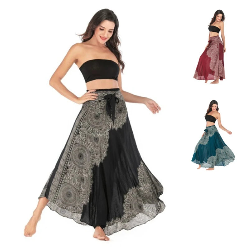 Casual Folk-Custom Printed Skirts Women Fashion Bohemian Long Skirt Streetwear Beachwear Woman Clothing Faldas Mujer Jupe Femme