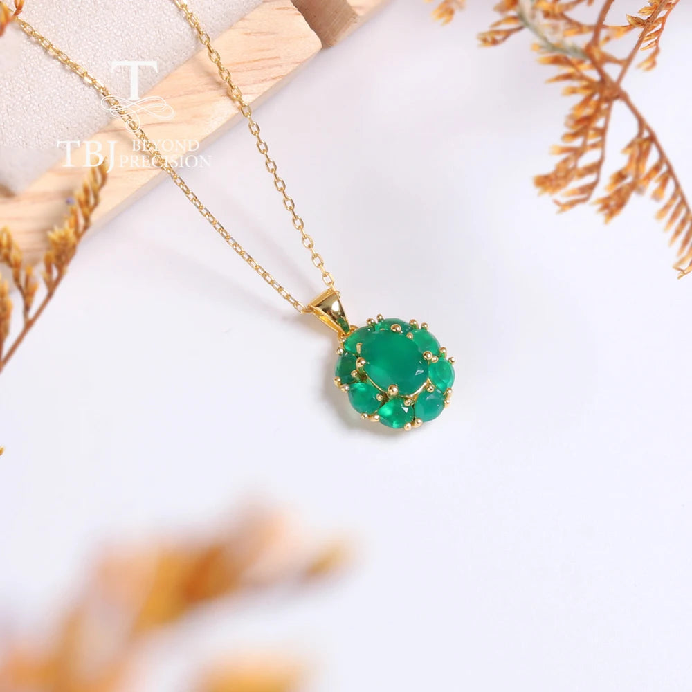 3.6ct Natural green agate gemstone penant necklace 925 sterling silver fine jewelry for women nice Birthday party banquet gift
