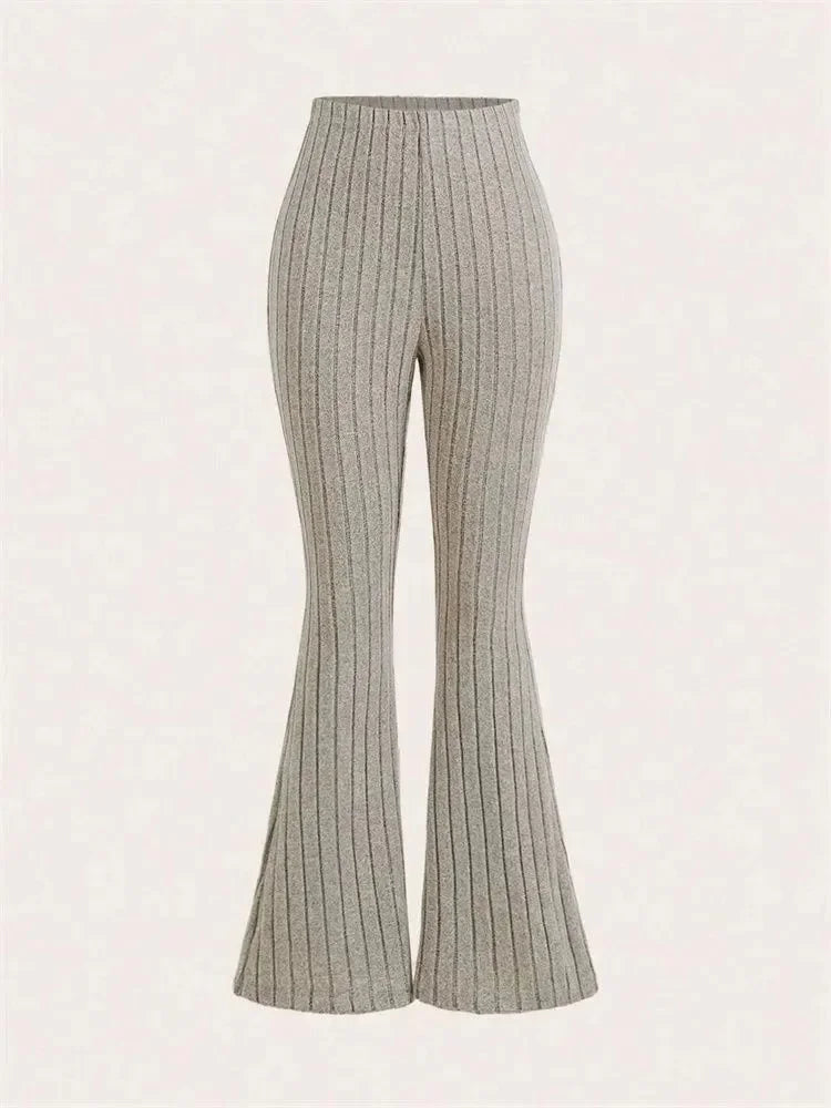 Women's Solid Color Ribbed Flared Leggings Spring Autumn Winter Casual High Waist Slim FIt Leggings Workout Fitness