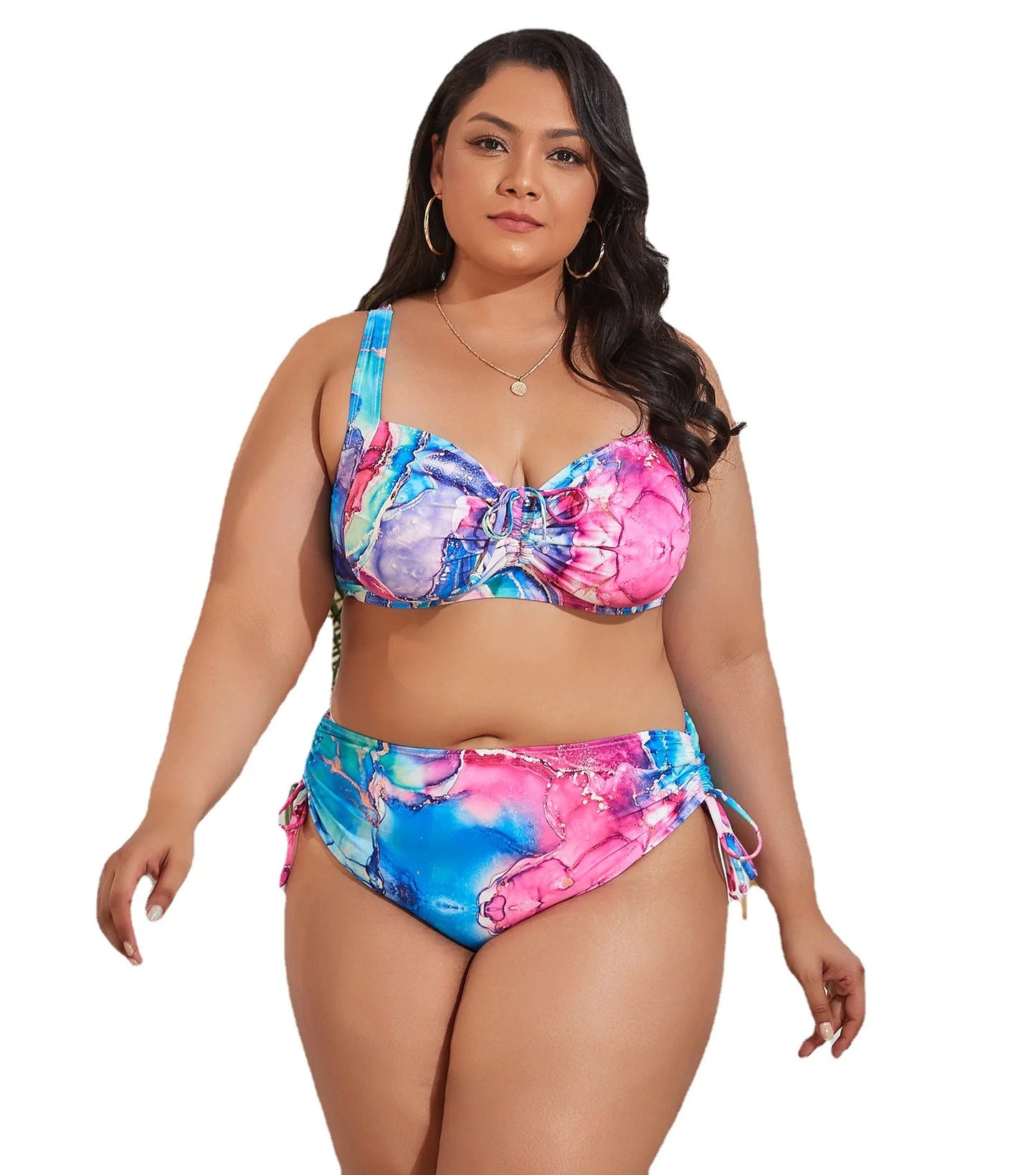 New Plus Size Swimwear for Women Bathing Suits 2 Pieces High Waist Push Up Bikini Sets Tummy Control Black Leopard Print