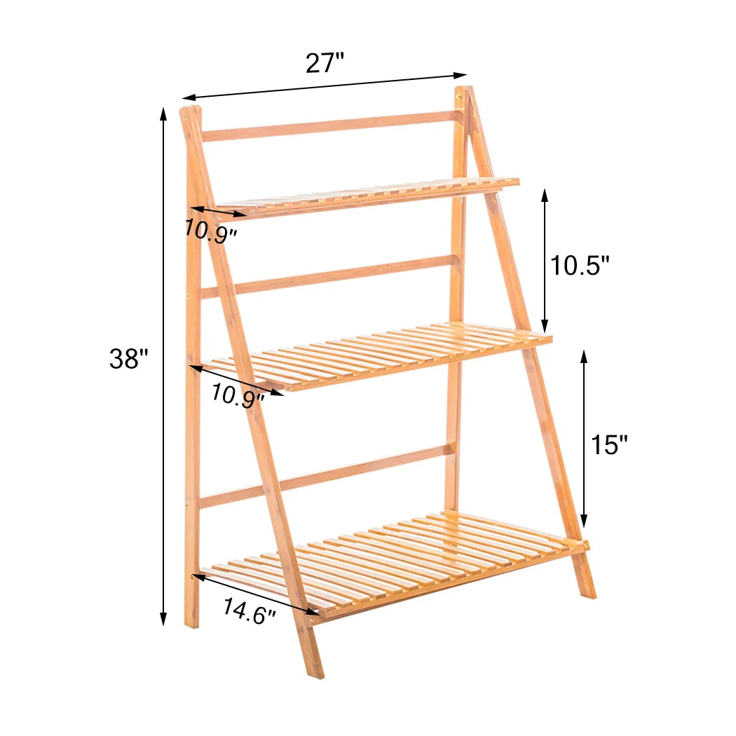 Bamboo Ladder Plant Stand Foldable Flower Pot Display Stand