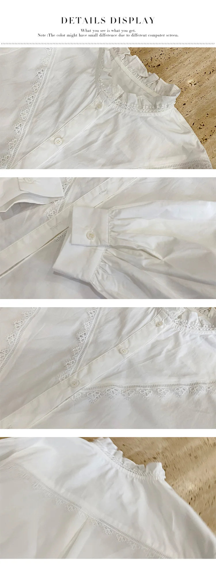 2025 Spring New Women's French White Shirt Splicing Lace Embroidery Design Ladies Shirt Long Sleeve Casual Holiday Beach Tops