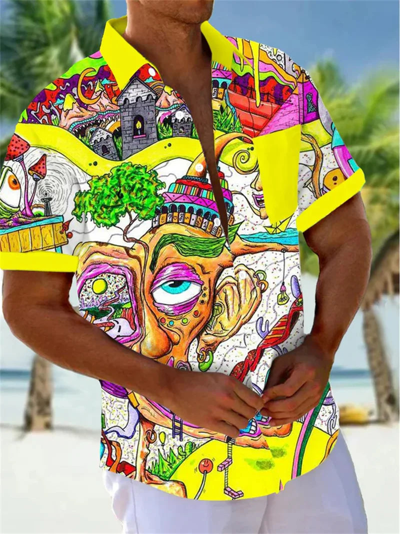 Men's Summer Hawaiian Shirt Short Sleeve 3D Printed Beach Shirt
