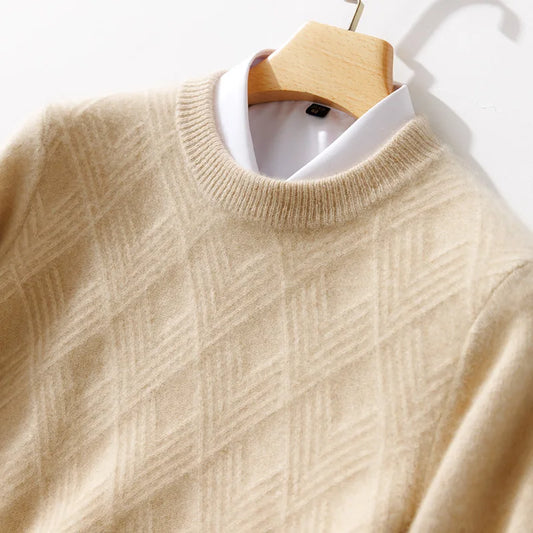 Autumn and winter round neck 100% wool sweater men's sweater with knitted warm base sweater, high-end top