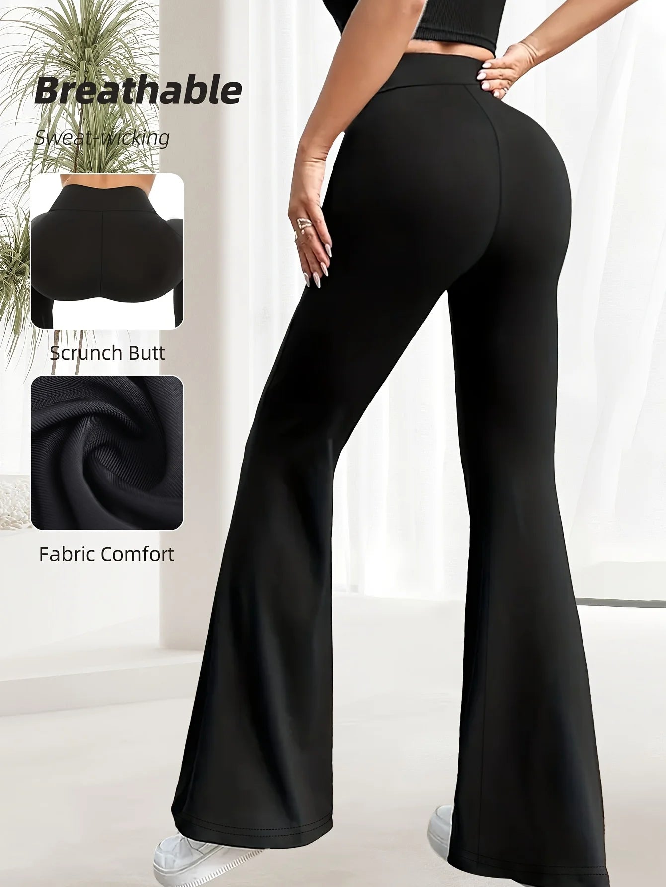 1 high waisted solid color spring/summer thin flared pants, slim fit and shaping, women's casual wear, women's clothing