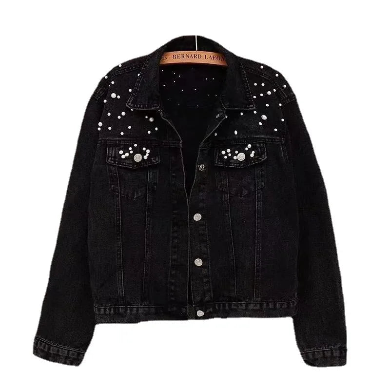 Women Denim Jackets Turn Down Collar Single Breasted Full Sleeve Loose Casual Regular Short Jacket