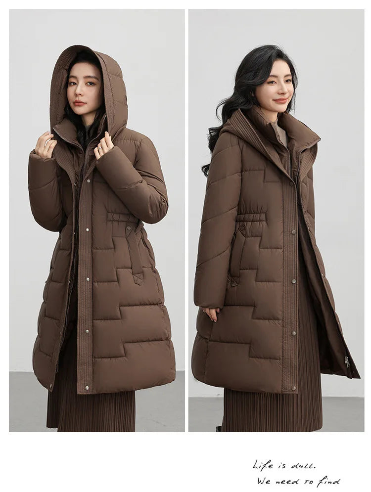 New Winter Parkas Thick Down Cotton Jacket Women Hooded Mid-Length Puffer padded coat