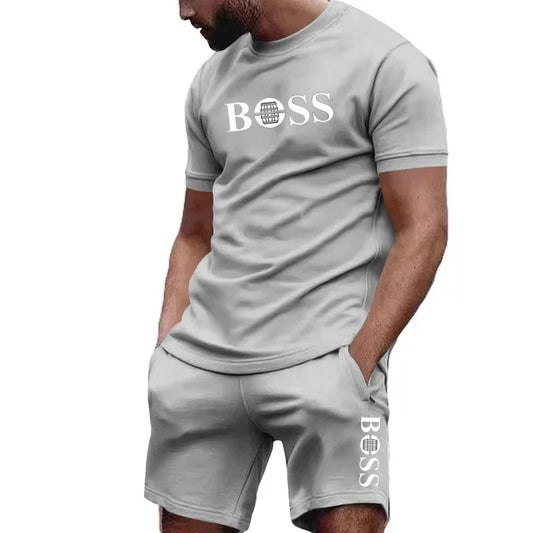 Men's two-piece sportswear short sleeved T-shirt and pants running and fitness sportswear big discount summer 2025