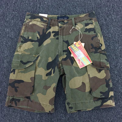 Summer New American Retro Heavyweight Camouflage Cargo Shorts Men's Pure Cotton Washed Loose Multi-pocket Casual 5-point Pants