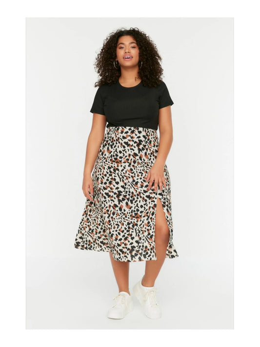 Trendyol TYZA Women's Plus Size Skirts Casual Woven Regular Daily Animal Print Plus Size Clothes Animal Print Skirt