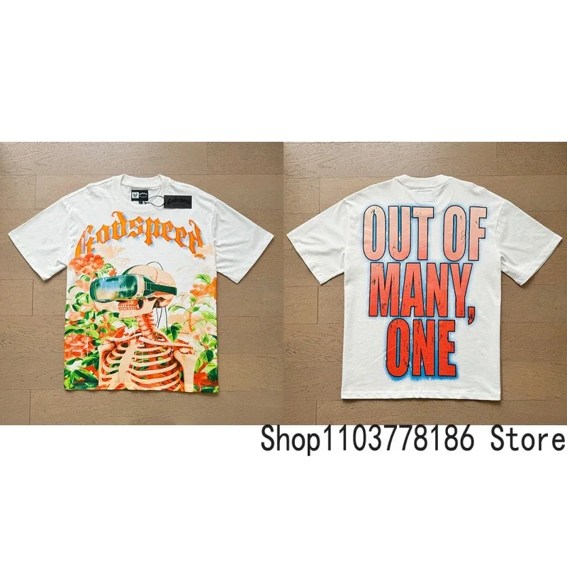 Classic White GOD SPEED T Shirts Letter Logo Seaside Holiday Scenery Print Godspeed Short Sleeve Unisex Tees Tops