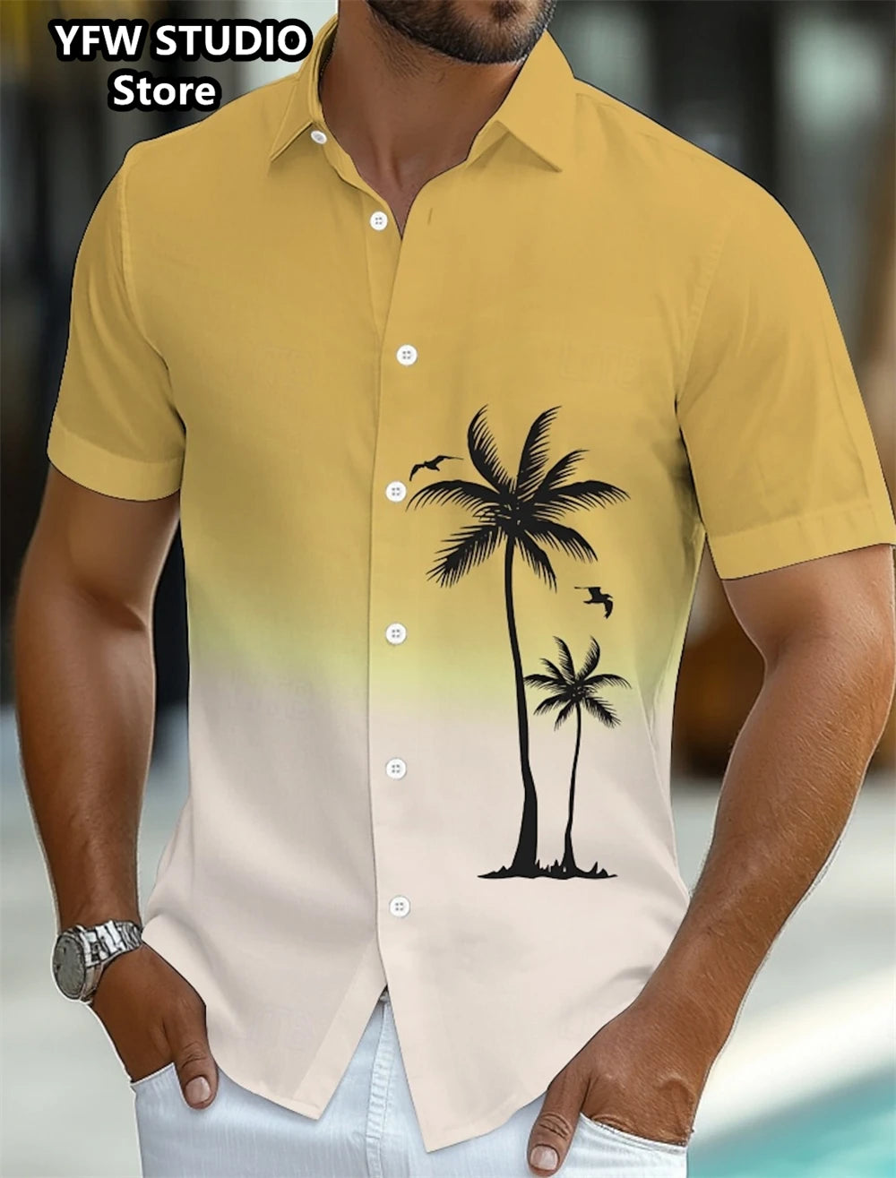 Men summer holiday shirt with 3D Coconut Tree Printed Oversized shirt
