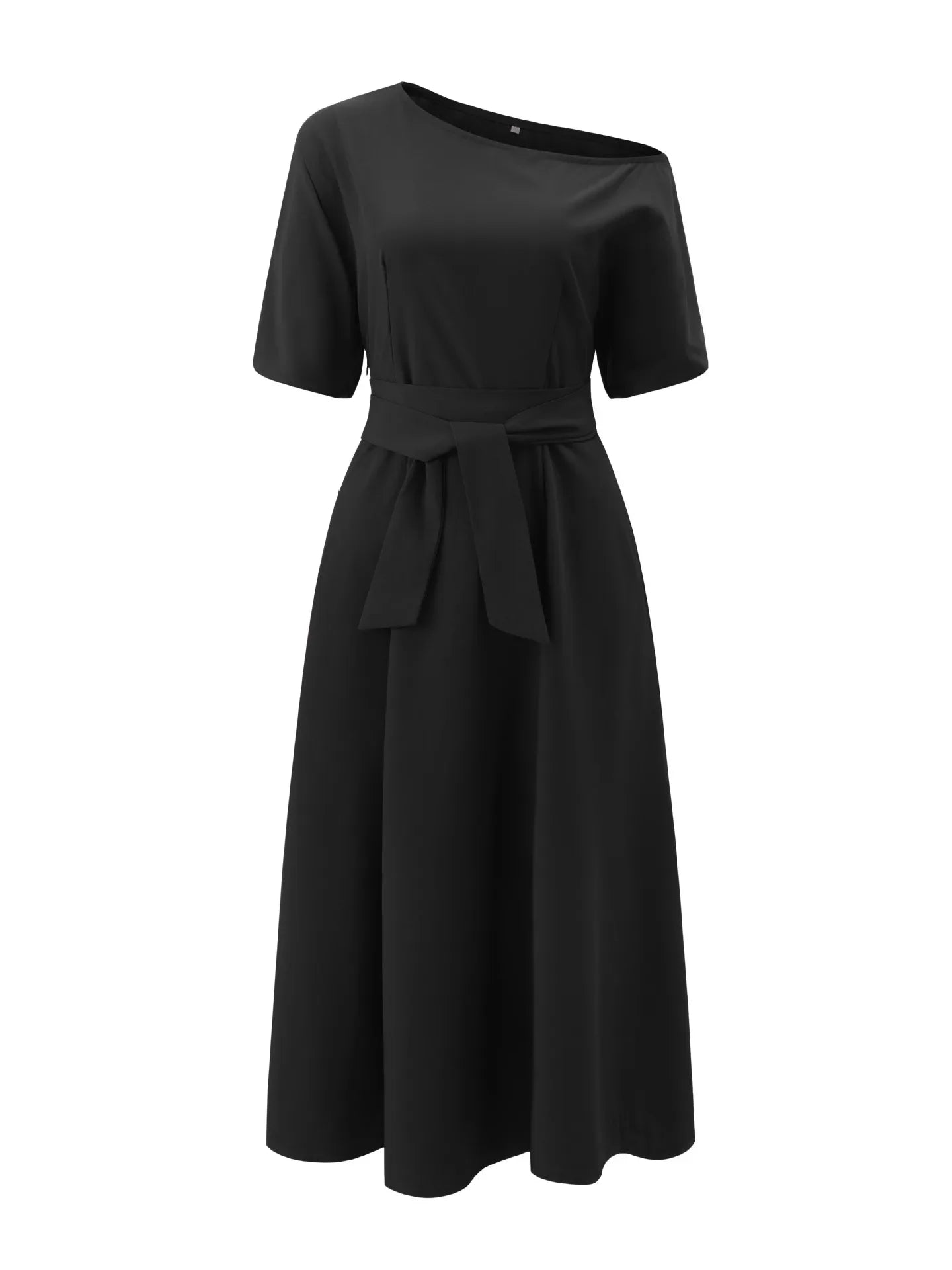 Women's S-2XL Size New Slanted Shoulder Collar Tie Waist Style Solid Color Dress Leopard print maxi dresses for women