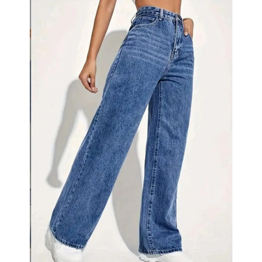 High-Waisted Washed Women's Jeans 2025 Solid Color Versatile Fashion Straight Pants Long Section for Casual Wear