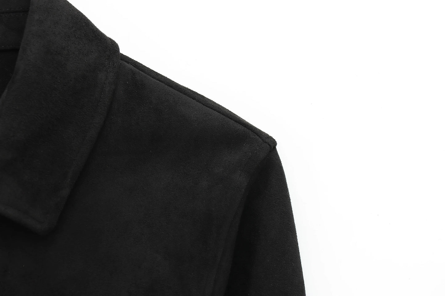 TRAF Women's Suede Texture Jacket 2025 Fashion Long Sleeve Cropped Coats Women Casual New In Outerwear