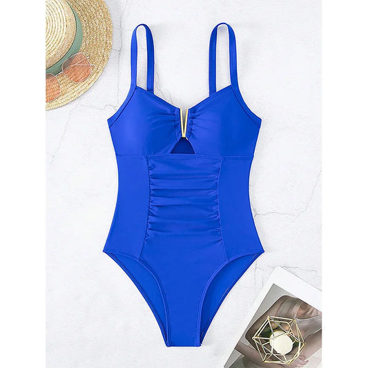 New Solid One Piece Swimsuit Women Red Swimwear Sexy Deep V Neck Swimming Suit Backless High Leg Bathing Suit for Women