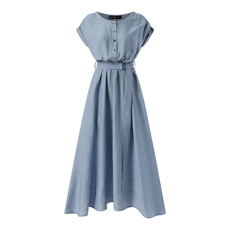 2025 ZANZEA Women Fashion Short Sleeve Dress Summer Elegant Party Vestidos Casual Mid-calf Sundress Femme Vintage OL Robe Kaftan