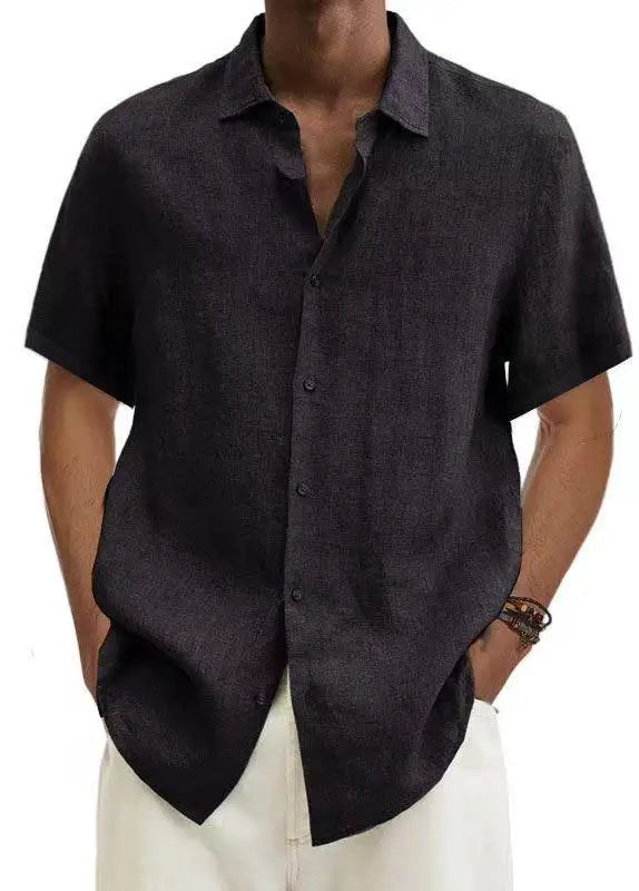 Men's Shirt Cotton Linen Short-sleeved Button Lapel Casual Office Summer Shirt for Male