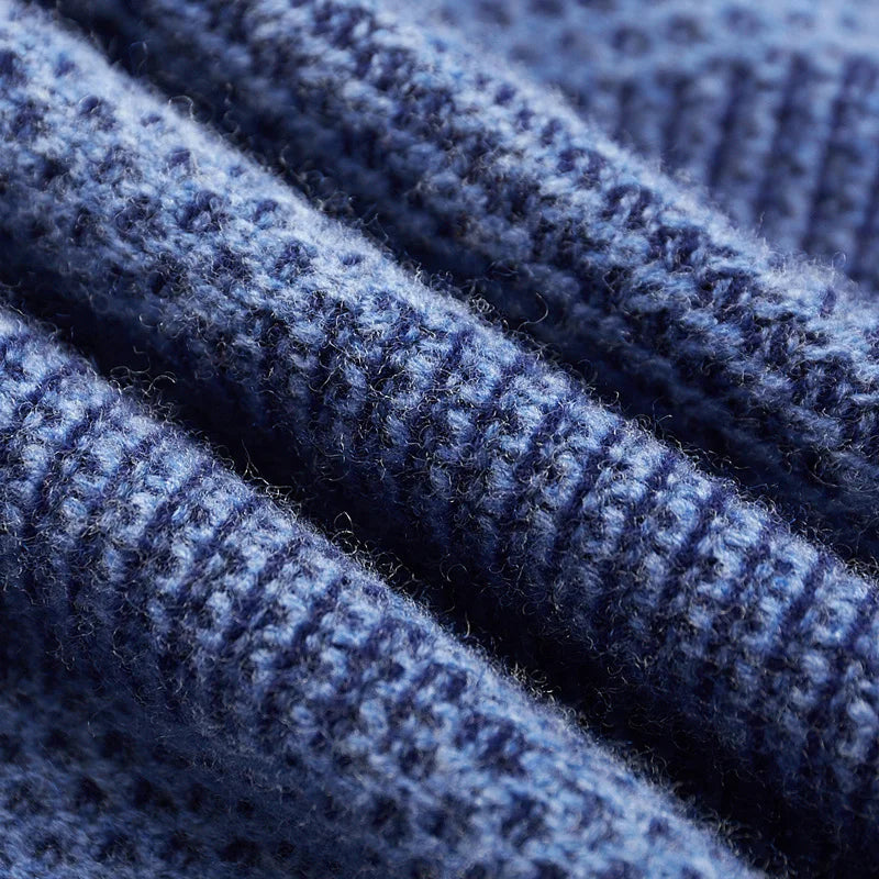 100% wool men's semi-high collar seats with jacquard stripes for business and leisure double-stranded thick sweater knitted coat