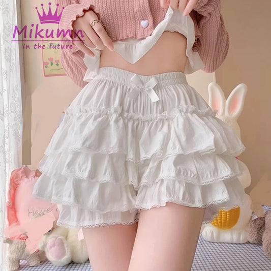 Mikumn Harajuku Japanese Lolita Kawaii Jk Bloomers Women Sweet Lace Ruffles Cotton Pumpkin Pants Y2k Girls Cute Shorts Skirts
